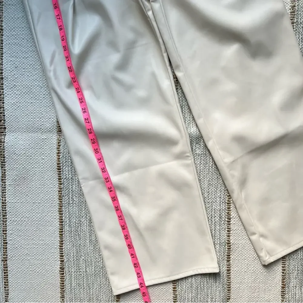 Mother High Waisted Egret Tunnel Vision Pleated Prep Faux Leather Pants Size 32 - Picture 3 of 13